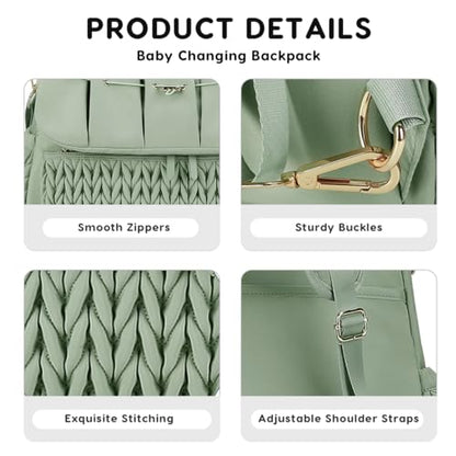 SONARIN Convertible Diaper Bag Backpack Waterproof Nappy Changing Bag Travel Mummy Bag with Changing Pad & Shoulder Strap(Green) - color: Green