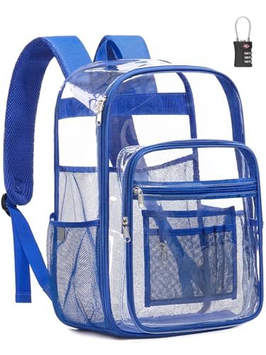 Extra Large Clear Backpack with TSA Lock, Heavy Duty Transparent See Through Clear Bookbag for College, Work, Travel, Casual Sport, Blue - color: Blue