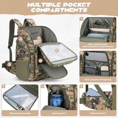 Maelstrom Tactical Backpack for Men, Water Resistant 40L Military Backpack, for Hiking, Camping, Gym with Molle System (Camouflage Green) - color: D.camouflage Green