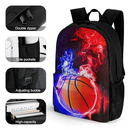 Basketball Flame Backpack, Durable Polyester Daypack with Laptop Compartment, Reinforced Bottom, Adjustable Shoulder Straps And Multi Pockets for Travel And Daily Use - color: Basketball Flame