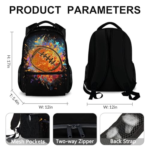 Boys School Backpack Kids Football Backpacks Bookbag Back to School Supplies, Black Large Capacity Cool Sport Back Pack for Kindergarten Elementary Middle (17 Inches) - color: Color 2
