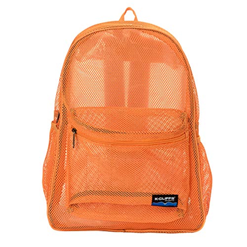 K-Cliffs Heavy Duty Mesh Backpack Quality Classic Student Net Bookbag Durable See Through Simple Netting Daypack Deluxe Basic School Bag Orange - color: Orange
