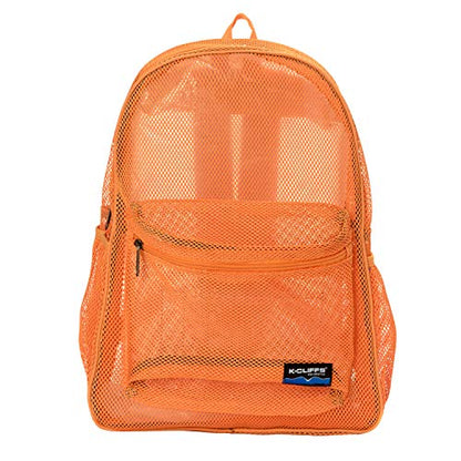 K-Cliffs Heavy Duty Mesh Backpack Quality Classic Student Net Bookbag Durable See Through Simple Netting Daypack Deluxe Basic School Bag Orange - color: Orange