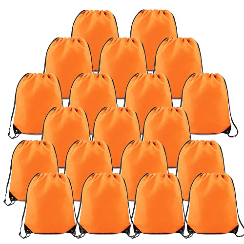 BeeGreen 20 Pieces Orange-String-Bag-Pack-Bulk Durable Cinch Gym Sacks Backpacks Large Size for Christmas Sports Storage Travel Pull String Sackpack for Women and Men - color: Orange-s