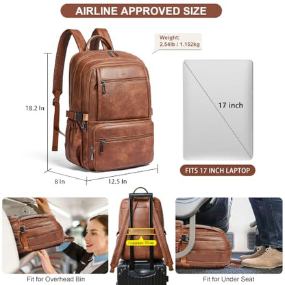 Shrrie 17 Inch Laptop Backpack Purse for Women with Giant Tumbler Holders | Vegan Leather Backpack with Large Water Bottle Pocket,Work Travel Business College Teacher Nurse,35L Large Capaity - color: Brown