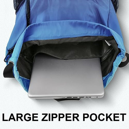 Drawstring Backpack with Mesh Pockets String Gym Bag Sackpack Sandproof Water Resistant Beach Backpack for Men Women - color: Dodger Blue