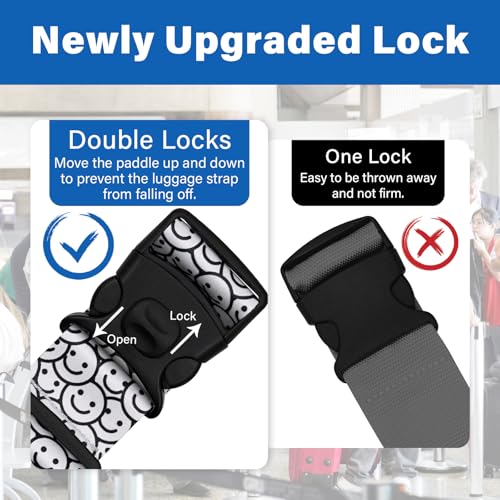 2 Pack Luggage Straps for Suitcases, Adjustable Travel Belt with Double Lock and Quick Release Buckle, Heavy Duty Nylon Bag Packing Strap, Bright Identifiers Business Travel Accessories-White Smiles - color: 24020 White Smiles