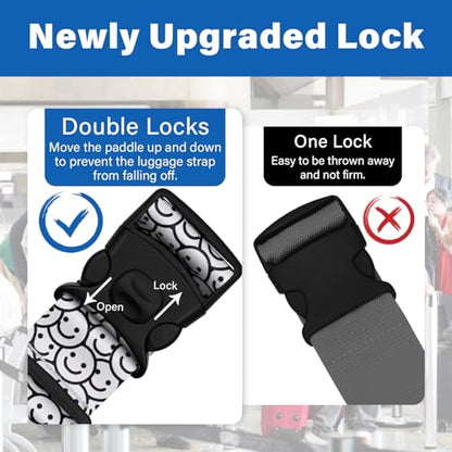 2 Pack Luggage Straps for Suitcases, Adjustable Travel Belt with Double Lock and Quick Release Buckle, Heavy Duty Nylon Bag Packing Strap, Bright Identifiers Business Travel Accessories-White Smiles - color: 24020 White Smiles