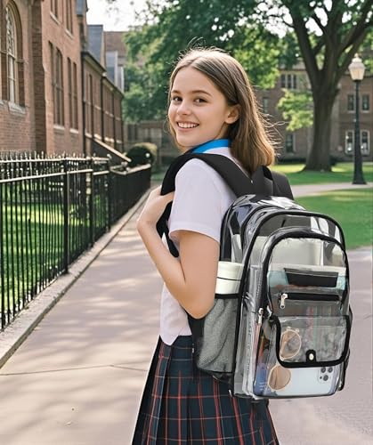 Clear Backpack for Girls Boys Women Men, Heavy Duty Transparent PVC Bookbag for School College Work See Through Backpack,Black - color: Black