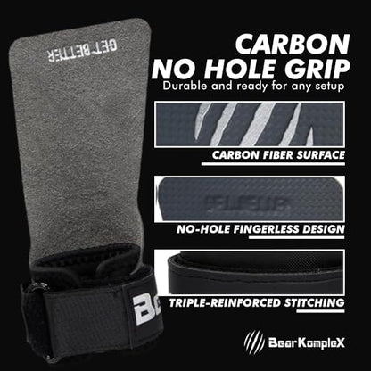 Bear KompleX No Hole Hand Grips - Non-Slip Fingerless Gymnastics Grips for Weight Lifting, Pull-ups & Cross Training | Lightweight, Padded Wrists & Foldable Grip. - size: Medium
