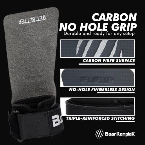 Bear KompleX No Hole Hand Grips - Non-Slip Fingerless Gymnastics Grips for Weight Lifting, Pull-ups & Cross Training | Lightweight, Padded Wrists & Foldable Grip. - size: X-Large