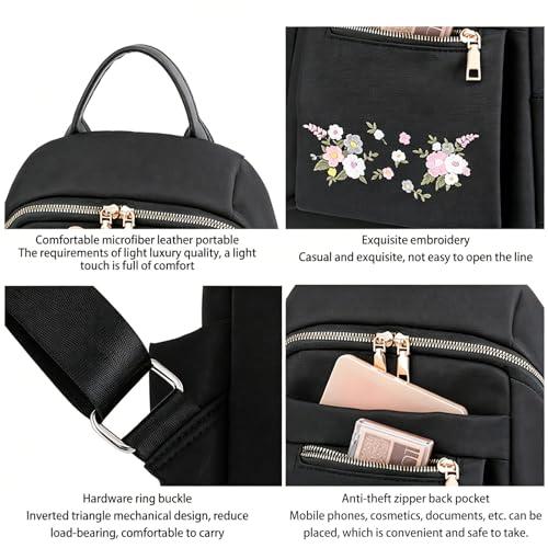 Travel Backpack Purse for Women Ladies Small Casual Daily Daypack, Water-Resistant Mini Fashion Cute Bookbag for Woman Lady, Lightweight Anti-theft Trendy Shoulder Handbag Satchel Bags, Black
