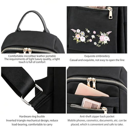 Travel Backpack Purse for Women Ladies Small Casual Daily Daypack, Water-Resistant Mini Fashion Cute Bookbag for Woman Lady, Lightweight Anti-theft Trendy Shoulder Handbag Satchel Bags, Black