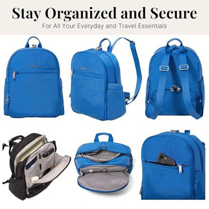 Securtex Anti-Theft Getaway Backpack - 9.4"x13"x5" Travel Safe Bag w/Locking Zippers, Slash-Resistant, RFID - color: Lapis