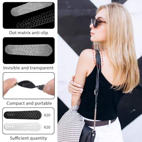 40 Pack Non Slip Shoulder Strap Grip for Handbags, Clear Rubber Purse Strap Pad Sticker, Anti Slip Adhesive Strip Grip Holder to Stop Straps from Slipping for Tote Bags, Backpacks, Cushions