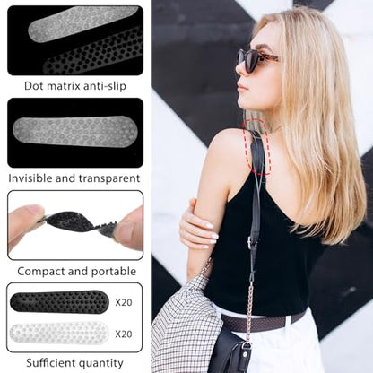40 Pack Non Slip Shoulder Strap Grip for Handbags, Clear Rubber Purse Strap Pad Sticker, Anti Slip Adhesive Strip Grip Holder to Stop Straps from Slipping for Tote Bags, Backpacks, Cushions