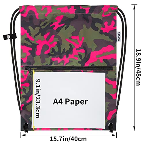 draw string back bag, Large Gym Sports string backpack for men and women with front zipper pocket and inside zipper pocket to keep key or phone(Pinkgreen camo) - color: Pink Green Camo, style: Drawstring With Front Pocket