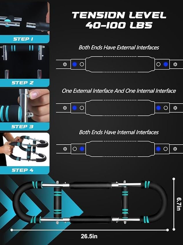 Twister Arm Trainer for Men - 40-100 LBS Adjustable Chest Workout Equipment with 3 Resistance Levels, Portable Detachable Home Gym Strength Trainer for Upper Body Muscle Building, Exercise Equipment
