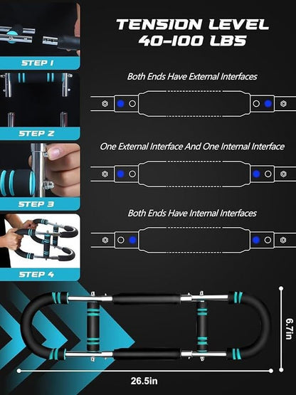 Twister Arm Trainer for Men - 40-100 LBS Adjustable Chest Workout Equipment with 3 Resistance Levels, Portable Detachable Home Gym Strength Trainer for Upper Body Muscle Building, Exercise Equipment