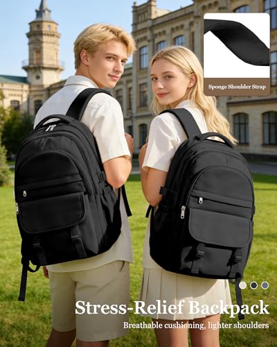 Black Waterproof Aesthetic Backpack For School, Cute High School Bookbag For Teen Girls Boys, Lightweight Casual Daypack Backpack For Women Men, College Backpack With Lots Of Pockets - color: Black