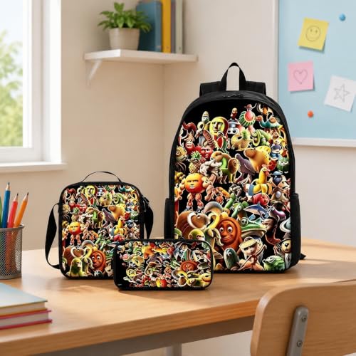 3 in 1 cartoon Pattern, 17'' Large-Capacity Backpack Set With a Fashionable and Personalized Style is Exquisitely Designed and Widely Applicable, Making it an Ideal Choice(Red)
