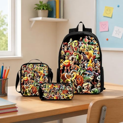3 in 1 cartoon Pattern, 17'' Large-Capacity Backpack Set With a Fashionable and Personalized Style is Exquisitely Designed and Widely Applicable, Making it an Ideal Choice(Red)