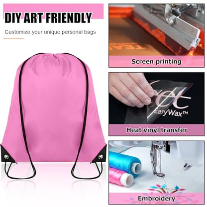 Grneric 100 Pieces Drawstring Backpack Bulk Cinch Sackpack Ployster Drawstring Bags for Gym Party Trip(Pink) - color: Pink