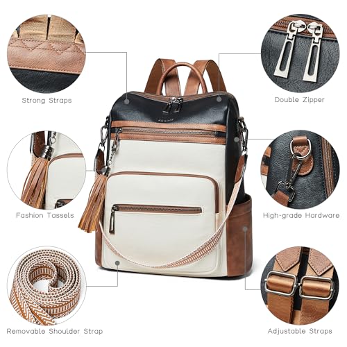 Shrrie Backpack Purse for Women Leather Fashion Designer Travel Backpack Convertible Shoulder Satchel Bag for College Work - color: 3-1 Black With Brown and White
