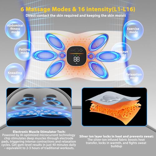 FAD Cleard - Abs Sculptor, Ab Stimulator Belt with Heating Pad for Belly Fat Burning, ab Toner Muscle Stimulator for Stomach Exercise Smooth & Firm, Lower Back Massager for Pain Relief Unisex Gifts