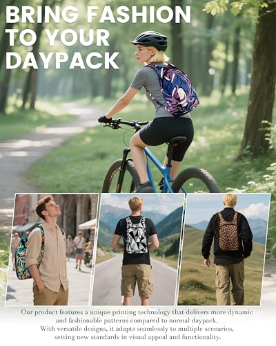 Pocket-Sized Hiking Daypack, Fashion patterns Lightweight 2.8oz, Water resistant Backpack for Women Men Camping (Tiger print) - style: Tiger Print