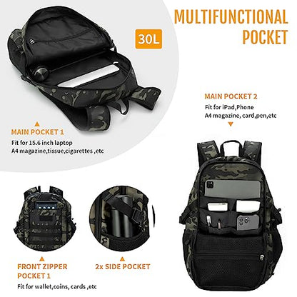HUNTVP 10L/20L/30L Tactical Backpack Military MOLLE Backpack Rucksack Gear Tactical Assault Pack for Hunting Camping Trekking (30L-Camo) - color: Camo, size: 30L