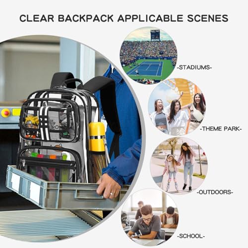 Cusangel Clear Backpack for kids,16in Heavy Duty Clear BookBag,TPU Large Capacity Black See Through bookbag for Stadiums,Concerts,Plastic transparente para mujer for 8Age+ - color: Black Clear 16in