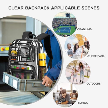 Cusangel Clear Backpack for kids,16in Heavy Duty Clear BookBag,TPU Large Capacity Black See Through bookbag for Stadiums,Concerts,Plastic transparente para mujer for 8Age+ - color: Black Clear 16in