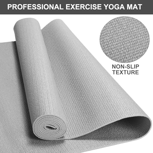 3 mm Thick Yoga Mat Bulk, Non Slip Exercise Workout Fitness Pad for Women Men, Gym Home Yoga Pilates, Easy to Clean, Sturdy PVC - color: Grey