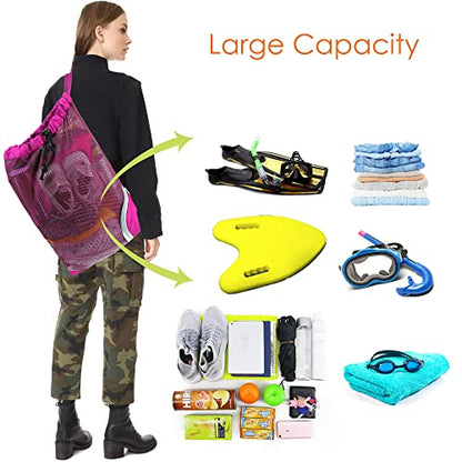 BeeGreen Mesh Drawstring Bag Swim Backpack for Beach Pool Sports Gym Draw String Cinch Bags for Swimming Soccer Basketball Gear Rose Red - color: Rose Red, style: Mesh Bag