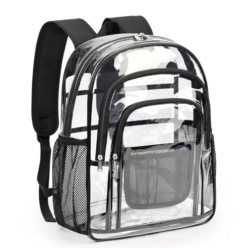 ZORFIN Clear Backpack Heavy Duty for School – 17in Transparent PVC Bag with Large Capacity & Reinforced Straps for Men, Women, Boys & Girls - See Through Bookbag for College Workplace Security, Black - color: Black, size: Medium