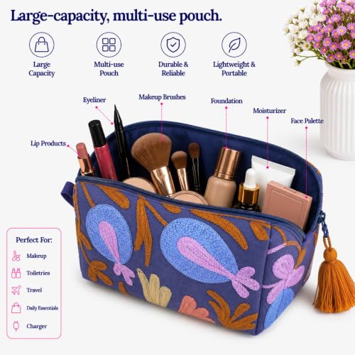 Huar Travel Makeup Bag- Large Capacity Cosmetic Bags for Women - color: Dark Blue