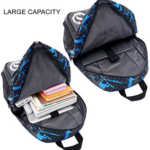 School Backpack for Boys, 14 Inch Laptop Backpack with USB Charging Port, Anti-theft Lock, Lunch Bag & Pencil Case, Lightweight Water Resistant Bookbag Daypack - style: Boy-blue