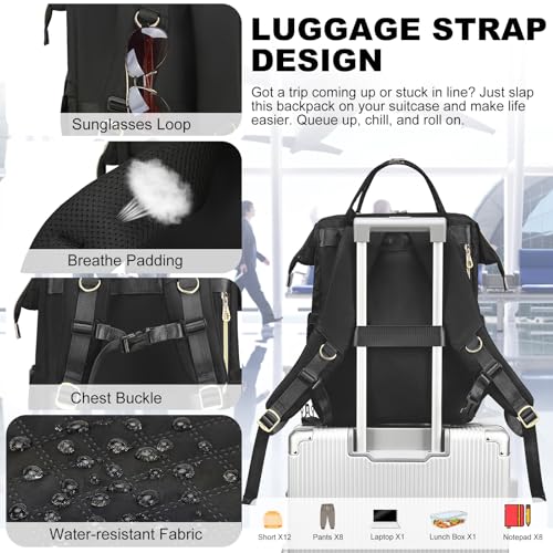 AIJIEKE Lunch Backpack for Women, 15.6 Inch Laptop Backpack with Detachable Insulated Cooler Lunch Box, 2-in-1 Water Resistant Work Computer Bag for Nurse Teacher College Commute, Black - color: Black