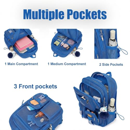 Mesh Backpack for Girls Boys, Heavy Duty Semi-Transparent Mesh Bookbag Womens Mens Mesh Backpacks for School, Sports, Beach, Swimming, Travel - Royal Blue - color: Royal Blue