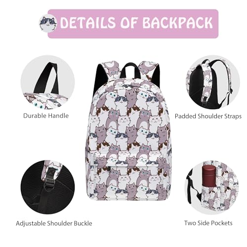 Cat Cute 3PCS Backpack Set for Teens Elementary Middle High School, 17 Inch Lightweight Classic Backpack 3 in 1 Set for Girls Boys, Kids Back to School Backpack with Lunch Box Pencil Case - color: Cat