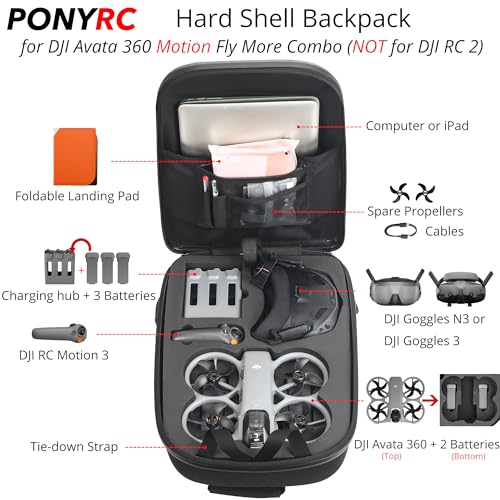 Avata 360 Backpack, Waterproof Travel Case Hard Shell Shoulder Bag for DJI Avata 360, Fits for RC Motion 3, Goggles 3, Batteries, Charging Hub &Other Accessories