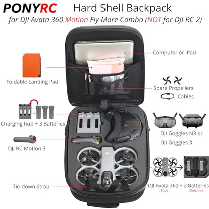 Avata 360 Backpack, Waterproof Travel Case Hard Shell Shoulder Bag for DJI Avata 360, Fits for RC Motion 3, Goggles 3, Batteries, Charging Hub &Other Accessories