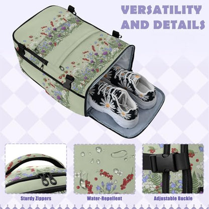 Travel Backpack with Shoe Compartment, 20L Large Capacity Laptop Backpack for Men Women, Wildflowers Daypack for Traveling Hiking Carry On