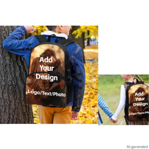 Custom Backpack for Girls Boys Backpack with Lunch Box Water Bottle Carrier with Strap and Soft Pencil Case 4Pcs Set 17" Bookbag with Large Front Pocket Sturdy School Bag for Kids Elementary - color: Customized