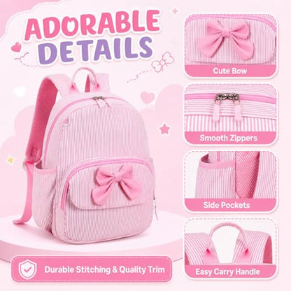 BTOOP Kids Backpack for Boys Girls 3-6, Preschool Kindergarten Backpack with Insulated Lunch Compartment & Chest Strap (Pink Stripes-M, Age 3-6 (14.5" H Fit Folder)) - color: Pink Stripes-m, size: Age 3-6 (14.5" H Fit Folder)
