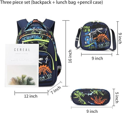 Cusangel 3Pcs Boys Dinosaur Backpack Set with Lunch Box Pencil Case, Dinosaur Backpack for Kids - color: Luminous Dinosaur 3pcs