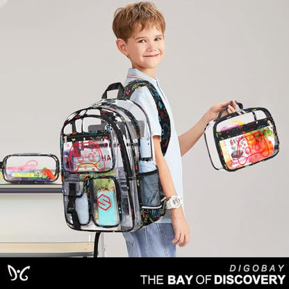 DIGOBAY 3PCS Cool Luminous Clear Backpack for Boys Kids, Gamer Clear Bookbag for School, See Through PVC Transparent Backpacks with Lunch Bag Pencil Case, Backpack Heavy Duty for School Stadium - color: Red