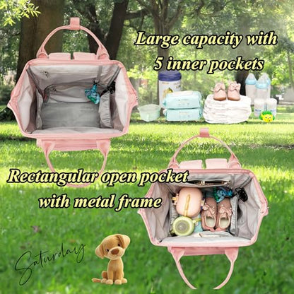 Diaper Bag Backpack for Dad and Mom with USB Charging Port Stroller Straps and Insulated Pocket,army military Travel Nappy Backpack for Daddy/Mommy (Pink) - color: Pink