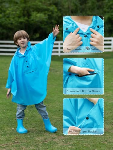 SaphiRose Lightweight Kids Rain Poncho Jacket Waterproof Outwear Rain Coat - color: Blue, size: 3-5T